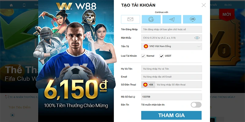 Điền thông tin đăng ký WW88 theo mẫu biểu