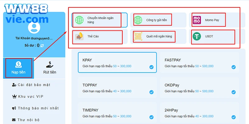 Những hình thức nạp tiền WW88 tiện lợi nhất
